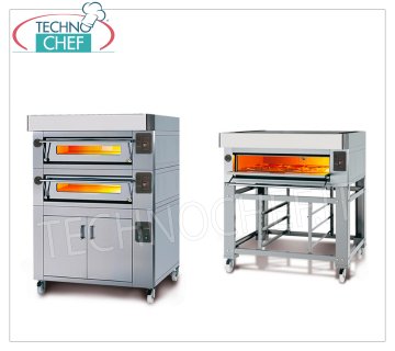 Horno eléctrico modular para pizzas, línea EURO CLASSIC, cámara para 6 pizzas de 93x63 cm íntegramente en material refractario Horno de pizza eléctrico MODULAR, para 6 pizzas diam. 300 mm, versión con FRONTAL DE ACERO INOXIDABLE, CÁMARA COMPLETAMENTE en REFRACTARIO mm 930x630x170h, V.400/3, Kw.7,3, Peso 176 Kg, dimensiones exteriores mm 1320x960x400h