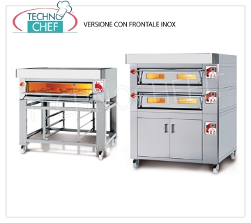 Horno de pizza eléctrico modular, línea EURO STAND, sala con tapa refractaria para 12 pizzas Horno de pizza eléctrico MODULAR, para 12 pizzas diam. 300 mm, versión con PANEL FRONTAL, CÁMARA desde 1230x930x170h con tapa en REFRACTARIO, V.400 / 3, Kw.12,5, Peso 220 Kg, dimensiones externas mm 1620x1260x400h