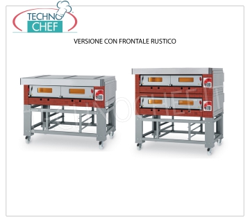 Horno de pizza a gas modular, línea ECO GAS, sala con tapa refractaria para 4 pizzas Horno de pizza a gas MODULAR, para 4 pizzas, versión con FRENTE RÚSTICO, CÁMARA 610x640x150h con SUPERFICIE REFRACTARIA, 12000 Kcal / h de potencia térmica, Peso 120 Kg, dimensiones externas 960x1050x520h mm