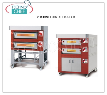 Horno de pizza eléctrico modular, línea EURO CLASSIC, completamente en cámara refractaria para 12 pizzas Horno de pizza eléctrico MODULAR, para 12 pizzas diam. 300 mm, versión con FRENTE RÚSTICO, SALA COMPLETAMENTE REFRACTARIA de 1230x930x170h, V.400 / 3, Kw.12,5, Peso 260 Kg, dimensiones externas mm 1620x1260x400h