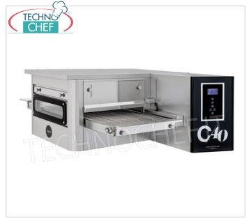 TECHNOCHEF - Horno de Pizza de Túnel Eléctrico con Cinta de 400 mm de Ancho, Mod.TUNNELC/40 Horno de pizza eléctrico de túnel con cinta de malla de acero inoxidable de 400 mm de ancho, cocción ventilada, rendimiento máximo 26 pizzas/hora, V 400/3 + N, Peso bruto 163 Kg, 7,8 Kw, dim. mm. 1425x985x450h