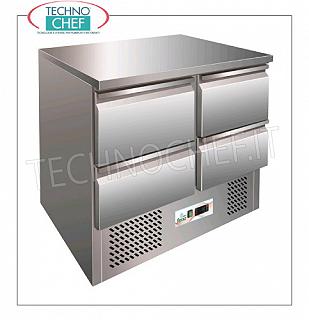 Forcar - Mesa Refrigerada con 4 cajones, Temp.+2°/+8°C, Lt.240, Estática, Clase C, mod.G-S9014D Mesa mostrador refrigerada con 4 cajones, Profesional, capacidad 240 lt, temperatura +2°/+8°C, refrigeración estática con agitador, ECOLÓGICA en Clase C, Gas R600a, V.230/1, Kw 0,155, Peso 89 Kg, dim .mm.900x700x850h