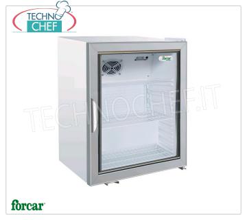 Forcar - Frigorífico Vitrina para Bebidas, 1 Puerta, Capacidad 96 botellas, Estático, Temp.+2°+8°C, Clase B, Mod.G-SC100G Armario frigorífico profesional para bebidas y bebidas, Línea Snack, 1 puerta de cristal, estructura exterior en chapa blanca, Estático, temperatura +2°/+8°C, capacidad 96 botellas, Clase B, V.230/1, Kw.0,085 , Peso 46 Kg, dim.mm.620x543x690h