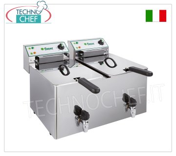 FIMAR - Technochef, Freidora eléctrica de encimera, 2 cubas de 8+8 litros, Mod.FR88R FREIDORA ELÉCTRICA DE ENCIMERA, 2 cubas independientes de 8+8 litros equipadas con grifo de desagüe, V 203/1, Kw 3,00+3,00, dimensiones mm. 565x490x365h.