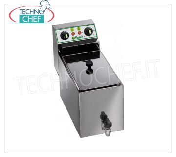 FIMAR - Technochef, freidora eléctrica de mesa, 1 tanque de lt.8, Mod.FR8R FREIDOR DE BANCO ELÉCTRICO, 1 tanque de 8 litros equipado con llave de drenaje, V.230 / 1, Kw 3.00, dimensiones mm. 270x490x365h.