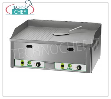FIMAR - Freidora de gas profesional para encimera, 1/2 placa 1/2 rayas 1/2 lisa, modelo FRY2LM PLANCHA A GAS DOBLE MÓDULO de sobremesa con MANDOS INDEPENDIENTES, PLACA DE ACERO LISADO CON ARENA, mitad LISA y mitad CANADA, suministro de gas metano, kit GLP suministrado, dimensiones externas. mm 665x600x300h