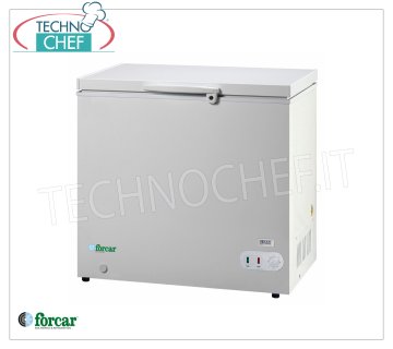 Forcar - CONGELADOR DE FOSO, 252 lt, Temp.≤ -18, Estático, Clase F, mod.G-BD305S Congelador arcón horizontal, Línea ECO, exterior en acero pintado blanco, capacidad 252 litros, temperatura ≤ -18, refrigeración estática, ECOLÓGICO en CLASE F, Gas R600a, V.230/1, Kw.0,072, Peso 40 Kg, dim .mm. 1125x580x850h