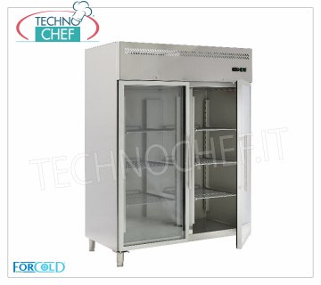 Forcold - Armario Refrigerado Ventilado, 2 puertas, lt.1300, Temp.-2°/+8°C, Clase C, mod.G-GN1410TNG-FC Armario Frigorífico Profesional, 2 puertas de cristal, lt.1.300, Temp.-2°/+8°C, Ventilado, Gas R290, Clase C, Gastronorm 2/1, V.230/1, Kw.0,508, Peso 206 Kg, dim.mm.1480x830x2010h