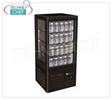 Forcar - Frigorífico Expositor para Bebidas, 1 Puerta, 58 lt, Ventilado, temp.+2°/+8°C, Clase C, mod.G-TCBD68B Frigorífico Profesional para Bebidas, cristal por los 4 lados, 1 puerta, ventilado, temp +2°/+8°C, capacidad 58 litros, Clase C, iluminación LED, completo con 3 rejillas, V.230/1, Kw.0 ,16, Peso 33 Kg, dim.mm.428x386x924h