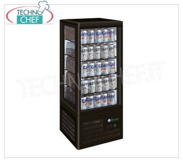 Forcar - Frigorífico Expositor para Bebidas, 1 Puerta, 98 lt, Ventilado, Temp.+2°/+8°C, Clase C, mod.G-TCBD98B Mueble Frigorífico Profesional para Bebidas, Cristal por los 4 lados, 1 Puerta, Temp.+2°/+8°C, Ventilado, Gas R600a, Iluminación LED, Completo con 4 rejillas, Clase C, V.230/1, Kw.0 ,17, Peso 38 Kg, dim.mm.428x386x1150h