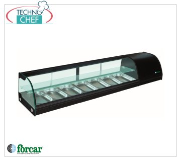 Forcar - Vitrina refrigerada para Sushi, 2 estantes, capacidad 7 recipientes GN 1/3 h 40 mm, mod.G-TS1800