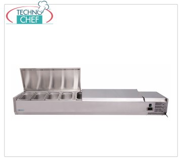 Vitrina para ingredientes de pizza de acero inoxidable, refrigerada, de 180 cm de largo, para 9 recipientes GN 1/4,
