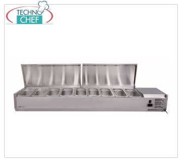 Vitrina para ingredientes de pizza de acero inoxidable, refrigerada, de 200 cm de largo, para 10 recipientes GN 1/4,