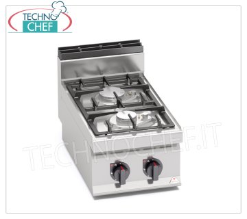 TECHNOCHEF - COCINA A GAS TOP 2 FUEGOS, Kw.9,5, Mod.G7F2BPW COCINA SUPERIOR A GAS 2 FUEGOS, BERTO'S, Línea MACROS 700, Serie ECO POWER, potencia térmica Kw.9,5, Peso 21 Kg, dim.mm.400x700x290h