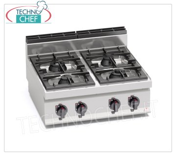 TECHNOCHEF - COCINA A GAS 4 FUEGOS TOP, Kw.28, Mod.G7F4BP COCINA SUPERIOR A GAS 4 FUEGOS, BERTO'S, Línea MACROS 700, Serie MAX POWER, potencia térmica Kw.28,00, Peso 51 Kg, dim.mm.400x700x290h