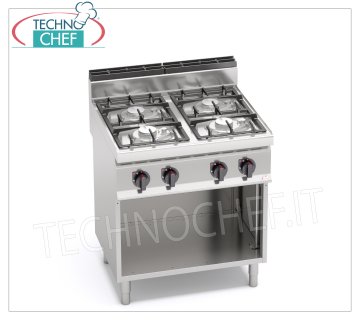 TECHNOCHEF - COCINA A GAS 4 FUEGOS SOBRE MUEBLE ABIERTO, Kw.21,5, Mod.G7F4MPW COCINA A GAS 4 FUEGOS sobre ARMARIO ABIERTO, BERTO'S, Línea MACROS 700, Serie ECO POWER, potencia térmica Kw.21,5, Peso 52 Kg, dim.mm.800x700x900h