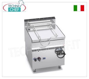 Technochef - Sartén a gas basculante manual, capacidad 80 lt, Mod.G9BR8/I Sartén basculante a gas, BERTOS, línea MAXIMA 900, serie MAXI-80, con cubeta de acero inoxidable de 80 litros, vuelco manual, potencia térmica Kw.20, peso 147 Kg, dim.mm.800x900x900h