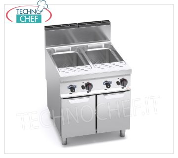 Technochef - COCEDOR DE PASTA A GAS sobre ARMARIO, 2 CUBAS de 40+40 lt., Línea MAXIMA 900, Mod.G9CP80 COCEDOR DE PASTA A GAS sobre MOVIL, BERTO'S, linea MAXIMA 900, 2 tanques de lt.40+40, controles independientes, potencia térmica Kw.24,00, peso 94 Kg, dim.mm.800x900x900h