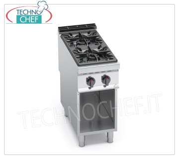 TECHNOCHEF - COCINA A GAS 2 FUEGOS sobre MUEBLE ABIERTO, mod. G9F2M COCINA A GAS 2 FUEGOS sobre ARMARIO ABIERTO, Línea BERTOS MAXIMA 900, Serie ALTA POTENCIA, potencia térmica Kw.19,00, Peso 59 Kg, dim.mm.400x900x900h