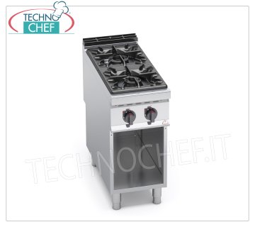 TECHNOCHEF - COCINA DE GAS 2 FUEGOS sobre MUEBLE ABIERTO, mod. G9F2M ESTUFA A GAS 2 QUEMADORES sobre ARMARIO ABIERTO, línea BERTOS MAXIMA 900, Serie HIGH POWER, Potencia térmica Kw.19,00, Peso 59 Kg, dim.mm.400x900x900h