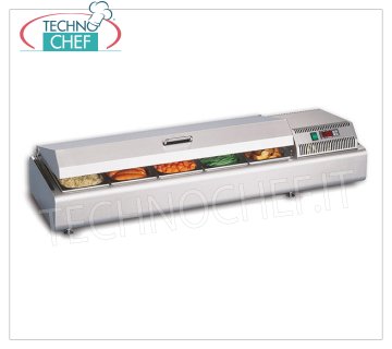 Technochef - MOSTRADOR CONTRA REFRIGERADO con CUBIERTA CURVA DE ACERO INOXIDABLE, temp. + 2 ° / + 10 ° C Mostrador refrigerado con tapa curva de acero inoxidable, capacidad de los contenedores: todos los formatos GN - H max 100 mm, temperatura + 2 ° / + 10 ° C, refrigeración estática, V.230 / 1, Kw.0.13, Peso 40 Kg , dim.mm.1023x380x238h