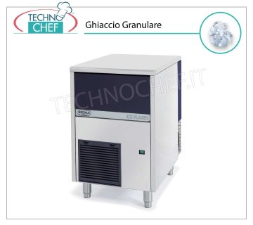 MÁQUINA DE HIELO GRANULAR 95 Kg/24h, DEPÓSITO 20 kg Fabricador de hielo granular, depósito de 20 Kg, exterior de acero inoxidable, refrigerado por aire, V 230/1, Kw 0,55, rendimiento 95 Kg/24 horas, dimensiones 500x660x690h mm, peso 59 Kg.