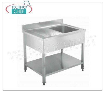 Fregadero profesional de acero inoxidable, 1 cubeta, 1 escurridor a la izquierda, Linea 700