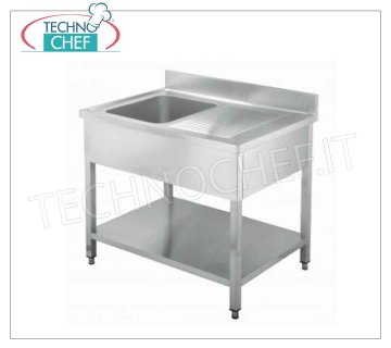 Fregadero profesional de acero inoxidable, 1 cubeta, 1 escurridor a la derecha, línea 600