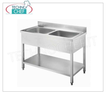 Fregadero profesional de acero inoxidable de 2 senos sin escurridor, línea 700