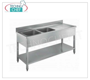 Fregadero profesional de acero inoxidable de 2 senos con escurridor a la derecha, Linea 700