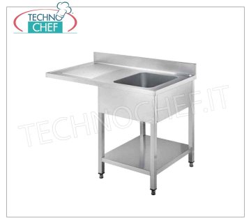 Fregadero profesional de acero inoxidable, 1 cubeta, 1 escurridor saliente a la izquierda, línea 700