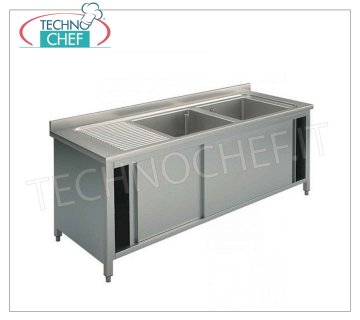 Fregadero profesional de acero inoxidable de 2 senos con escurridor a la izquierda, Linea 700