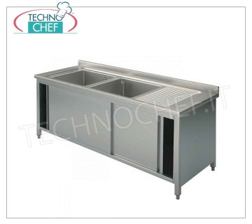 Fregadero de 2 senos con escurridor a la derecha, dimensiones mm. 1600x700x950h