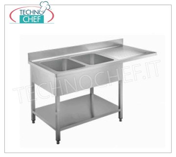 Fregadero profesional de 2 senos de acero inoxidable con escurridor voladizo a la derecha, Línea 700