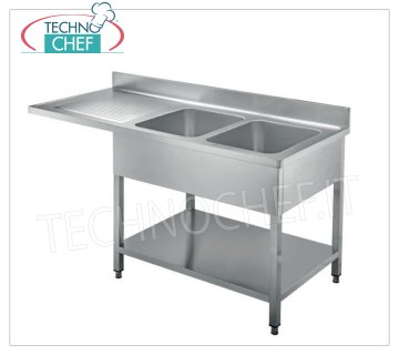 Fregadero profesional de 2 senos de acero inoxidable con escurridor voladizo a la izquierda, Línea 700