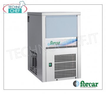 FORCAR - FABRICADOR DE HIELO en CUBOS COMPLETOS, rendimiento 20 kg/24 horas, almacenamiento 6 kg, Profesional Máquina de hielo en cubitos, capacidad de almacenamiento de 6 kg, exterior de acero inoxidable, refrigeración por aire, V 230/1, 0,32 kW, rendimiento 20 kg/24 horas, dimensiones 355x404x590 h mm, peso 28 kg.