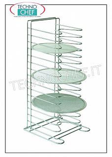 Soporte de rejilla para bandeja de mesa para pizza / pastelería con 15 soportes para parrilla Soporte vertical para red de pizza de mesa con 15 SOPORTES paso 35 mm, para 15 redes de hasta 36 cm de diámetro, dim.mm.300x300x650h, precio unitario - Disponible en paquetes de 4 piezas