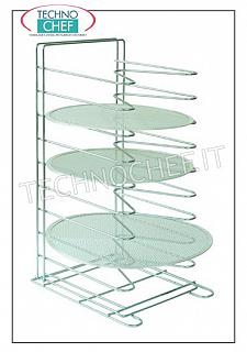 Soporte de rejilla para bandeja de mesa para pizza / pastelería con 10 soportes para parrilla Soporte vertical para bandeja-red para pizza con 10 SOPORTES paso 60 mm, para 10 redes hasta diámetro 36 cm hasta diámetro 50 cm, dim. mm. 340x400x650h, - Nota: precio cada uno - Disponible en paquetes de 4 piezas