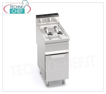 TECHNOCHEF - FREIDORA A GAS SOBRE ARMARIO, 2 cubas de lt.7+7, Mod.GL7+7M FREIDORA A GAS sobre MOVIL, BERTOS, Línea MACROS 700, Serie TURBO, 2 depósitos independientes de 7+7 lt., potencia térmica Kw.9,2, Peso 45 Kg, dim.mm.400x700x900h