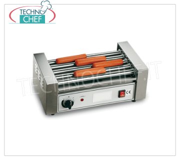 TECHNOCHEF - COCINAS Würstel 5 rollos de 35 cm, Mod GW5 COCINAS Würstel - Salchichas con 5 rodillos en acero inoxidable, ancho de rodillo 350 mm, diámetro 25 mm, V.230 / 1, Kw. 0.85, Peso 7.5 Kg, dim.mm.450x230x170h