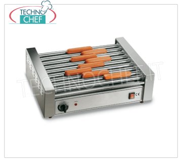 TECHNOCHEF - COCINAS Würstel 9 rollos de 46 cm, Mod GW9 Cocina Würstel - Salchichas de 9 rodillos en acero inoxidable, ancho de rodillo 460 mm, diámetro 25 mm, V.230 / 1, Kw. 1.65, Peso 13 Kg, dim.mm.560x375x180h