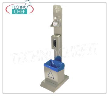 Porta dispensador de piso Gel desinfectante desinfectante para manos, porta guantes y canasta Soporte dispensador de suelo para gel desinfectante para manos, hecho de acero inoxidable 430, completo con guantera y cesta, dim.mm.310x460x1350h