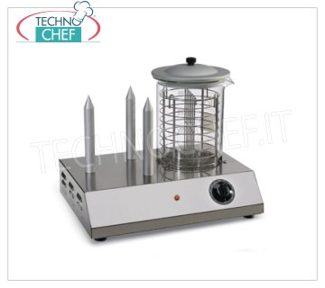 TECHNOCHEF - Máquina para perros calientes de 3 ponches y cilindro Frankfurter, Mod.HOTDOGY09 / 3 Máquina para perros calientes con 3 calentadores de PUNZONES, cilindro de calentamiento de vapor Wurstel, capacidad de frankfurter n.30, regulación de potencia con simóstato, V.230 / 1, Kw.0,6, peso 9.5 Kg, dim.mm.450x320x365h