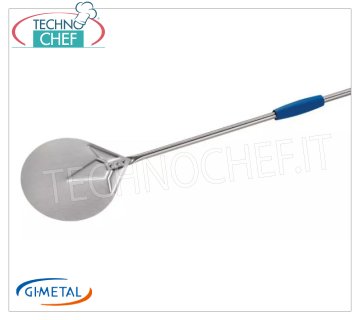 Gi-Metal - Pala para pizza de acero inoxidable, Blue Line, longitud del mango 150 cm Paleta para pizza en acero inoxidable, Linea Azzurra, ligera, suave y resistente, diámetro 170 mm, longitud del mango 1500 mm.