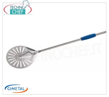 Gi-Metal - Pala para pizza perforada de acero inoxidable, Blue Line, longitud del mango 150 cm Pala para pizza perforada en acero inoxidable, Linea Azzurra, ligera, lisa y resistente, diámetro 170 mm, longitud del mango 1500 mm.