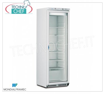 MONDIAL FRAMEC - Armario congelador 1 puerta cristal, 360 l, Clase D, Mod.ICEPLUSN40 Armario Congelador 1 puerta de cristal, estructura exterior en chapa de acero color blanco, capacidad 360 l, temperatura -15°/-25°C, ESTÁTICO con EVAPORADOR DE REJILLAS FIJAS con RECOGEDOR DE HIELO, Clase D, V.230/1, Kw 0, 52, Peso 95 Kg, dim.mm.600x620x1880h