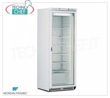 MONDIAL FRAMEC - Armario congelador 1 puerta cristal, 580 l, Clase E, Mod.ICEPLUSN60 Armario Congelador 1 puerta de cristal, estructura exterior en chapa de acero color blanco, capacidad 580 l, temperatura -15°/-25°C, ESTÁTICO con EVAPORADOR DE REJILLAS FIJAS con RECOGEDOR DE HIELO, Clase E, V.230/1, Kw 0, 82, Peso 125 Kg, dim.mm.775x740x1880