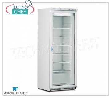 MONDIAL FRAMEC - Armario congelador 1 puerta cristal, 580 l, Clase E, Mod.ICEPLUSN60 Armario Congelador 1 puerta de cristal, estructura exterior en chapa de acero color blanco, capacidad 580 l, temperatura -15°/-25°C, ESTÁTICO con EVAPORADOR DE REJILLAS FIJAS con RECOGEDOR DE HIELO, Clase E, V.230/1, Kw 0, 82, Peso 125 Kg, dim.mm.775x740x1880