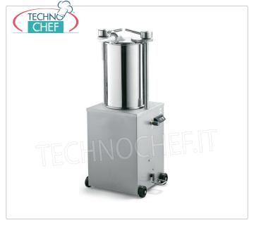 Technochef - MAQUINA HIDRAULICA VERTICAL PARA EMBALAJE lt.35 MÁQUINA DE EMBALAJE PARA CARNES CURADAS HIDRÁULICAS VERTICALES en acero inoxidable, capacidad lt.35, suministrada con 3 embudos de diámetro 10-18-25 mm, V.230 / 1, Kw. 0,56, Peso 113 Kg, dim.mm.640x480x1160h