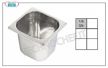 Recipientes gastronorm GN 1/6 en acero inoxidable Cuenco Gastro-norm 1/6, acero inoxidable 18/10, Capacidad lt.1,6, dim.mm.176 x 162 x 100 h
